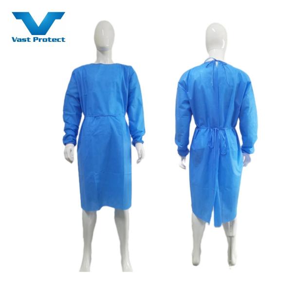 Blue SMS Fabric Surgical Gown Fluid Resistant Anti Static Hypo Allergenic
