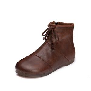 China S072 Autumn and winter new Martin boots women retro handmade leather stitching lace flat zipper women boots factory
