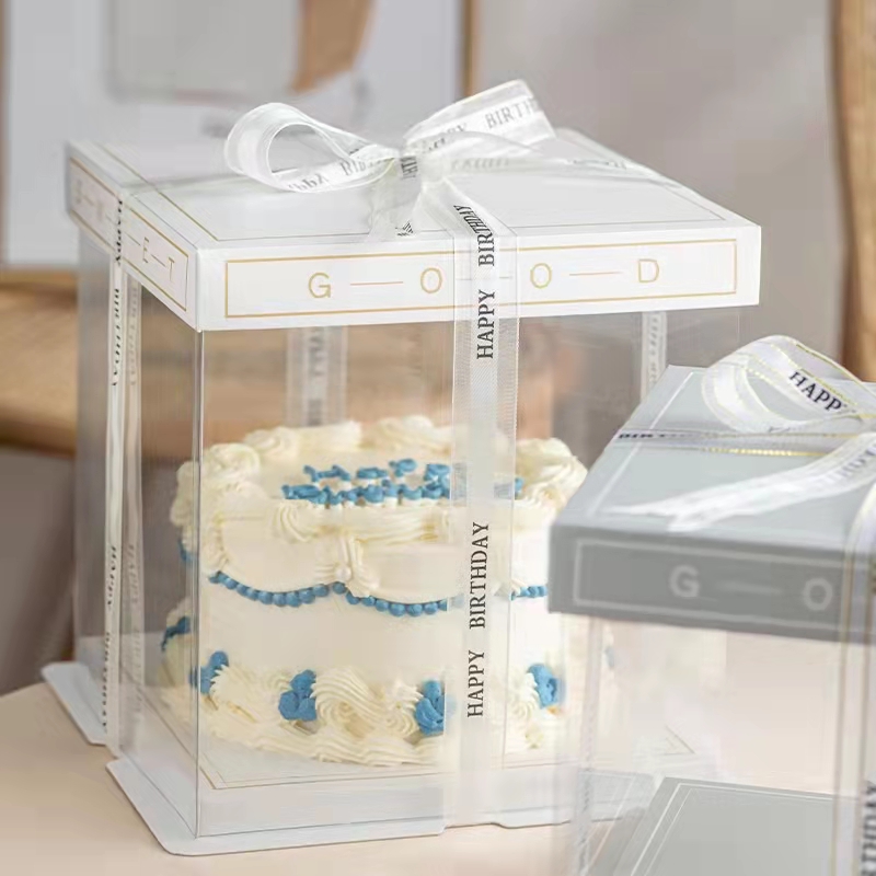 Transparent Custom Luxury Clear Tall Wedding Food Handmade OEM Square Plastic Cake Box