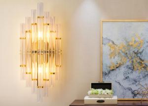China Light Weight Diameter 23cm Height 50cm Led Metal Crystal Wall Lamp factory