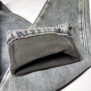 China Soft Woven Stretch Denim Fabric With Fleece Bonded Smoky Indigo factory