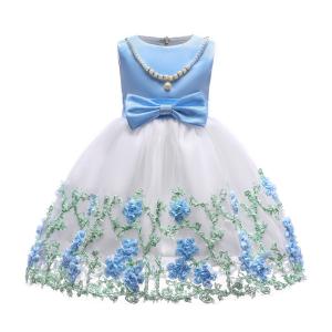 China Embroidered Flower Polyester Children'S Dress Clothing With Bow At Waist OEM factory
