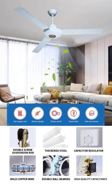 56 60 Inch 3 Blade Ceiling Fan Light , Modern Chandelier Ceiling Fans With