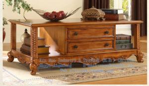 China Wooden living room furniture, wooden carved rectangular coffee table factory