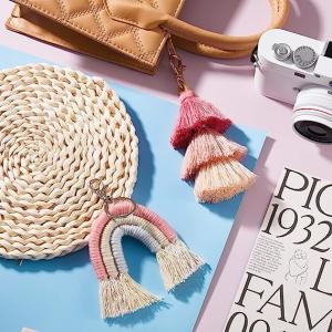 Rainbow Keychain Macrame Weaving Rainbow Tassel Keychains Car Keyring Holder