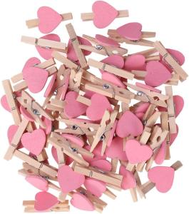 China Mini Wooden Clips Clothespins Crafts with Hearts for Wedding Party Valentines Day Decoration Photo Wood Clip Pink Clothespin factory