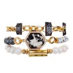 Golden Bar White Glass Crystal Beads Stretchy Bracelet Stackable Handmade Dainty