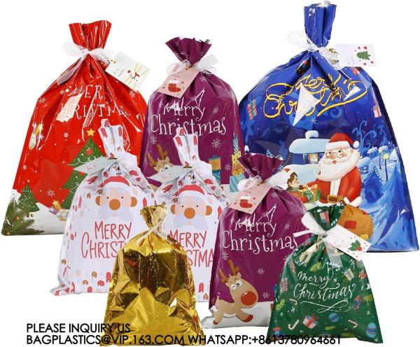 Gift Bags,Assorted Size Christmas Gift Bags With Tags,Christmas Drawstring Gift