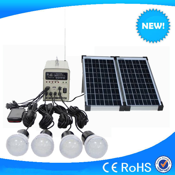 China Popular 20w small solar system with 4pcs 3w led light & radio function with cheap price factory