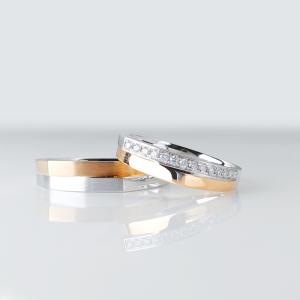 China Double Color Wedding Party 13g Gold Diamond Couple Rings factory