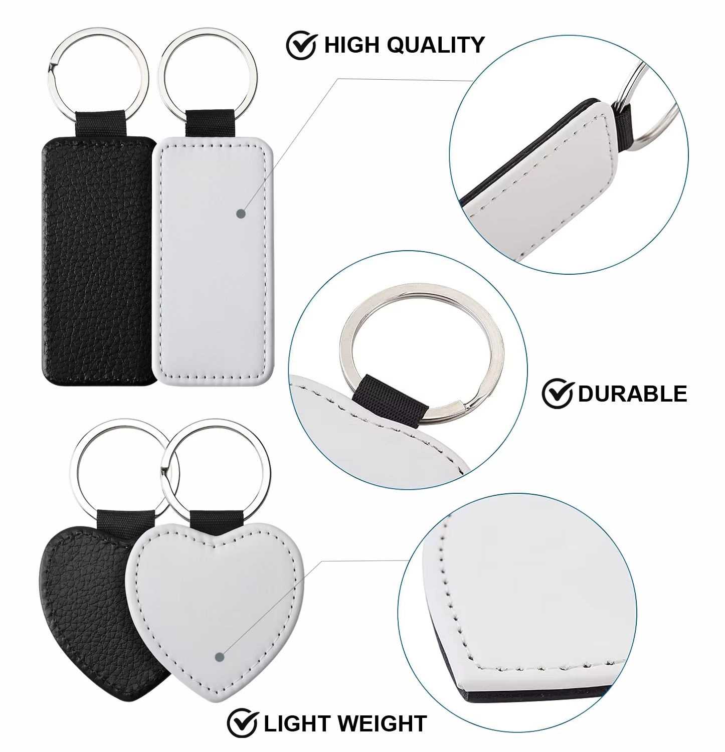 Custom Leather Keychain Printable Double Sided Sublimation Leather Keychain Blanks