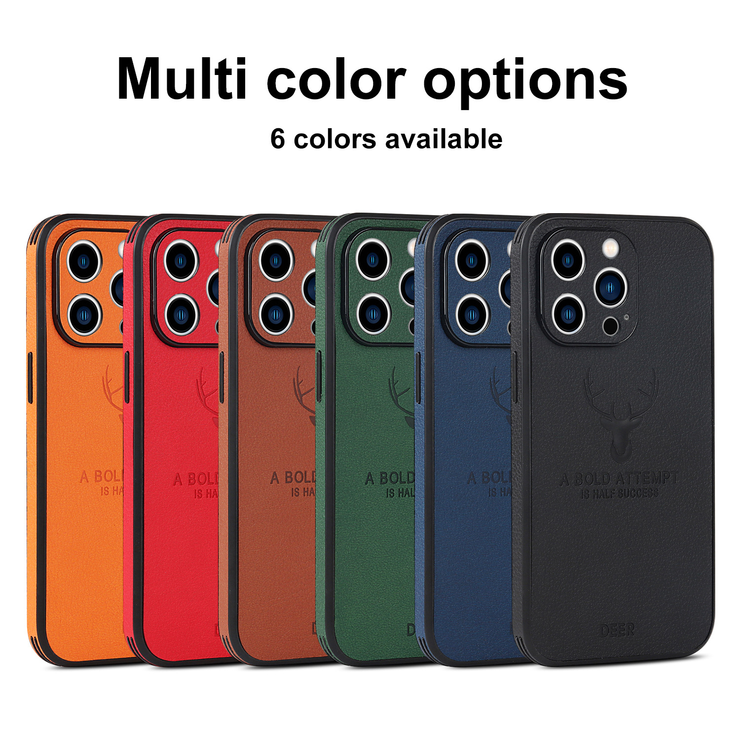 Deer Pattern Leather TPU Mobile Phone Case for iPhone 15 Pro Max 14 Pro Camera Lens Protection