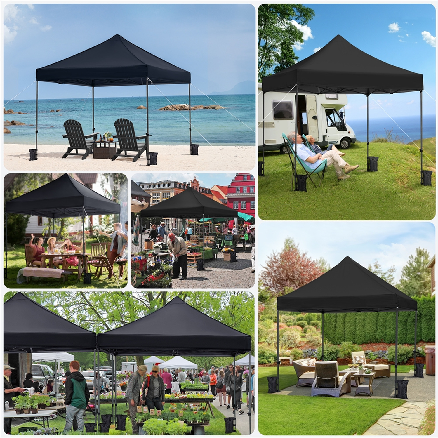 Outdoor Beach Sunshade Gazebo Tent D300 x W300 x H341cm Pop Up Canopy with Sand Bag