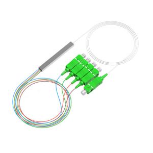 China PSM 1X4-PLC SC/APC G.657A GPON EPON FTTH PLC splitter 900um steel tube fiber optic splitter factory