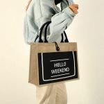 Printed Shopping Jute Tote Bags Organic Burlap Beach Bag