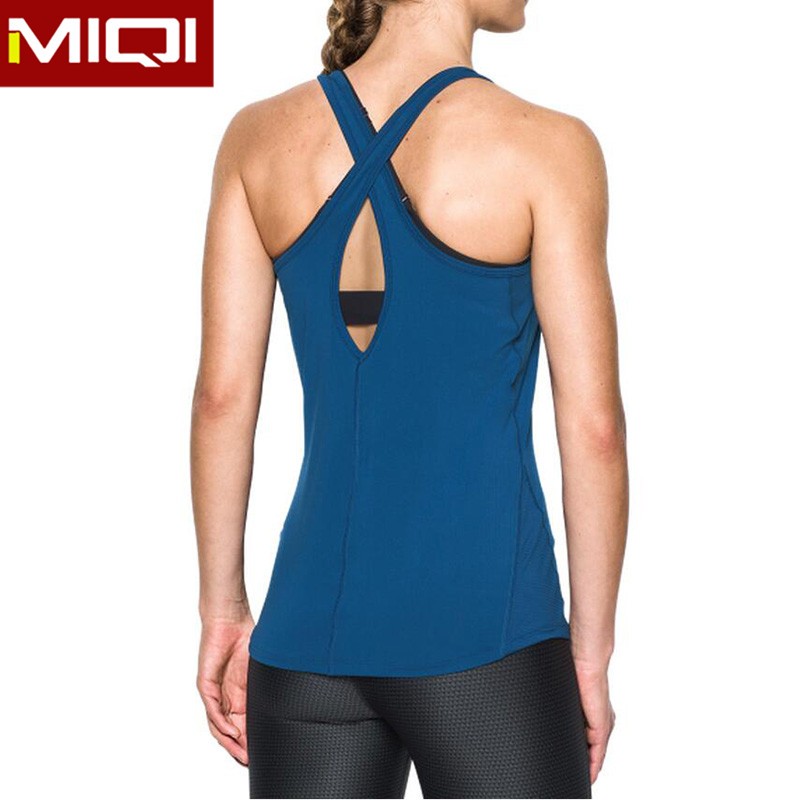 Mesh Vests Gym Dark Blue Miqi Open Back Yoga Tank Top