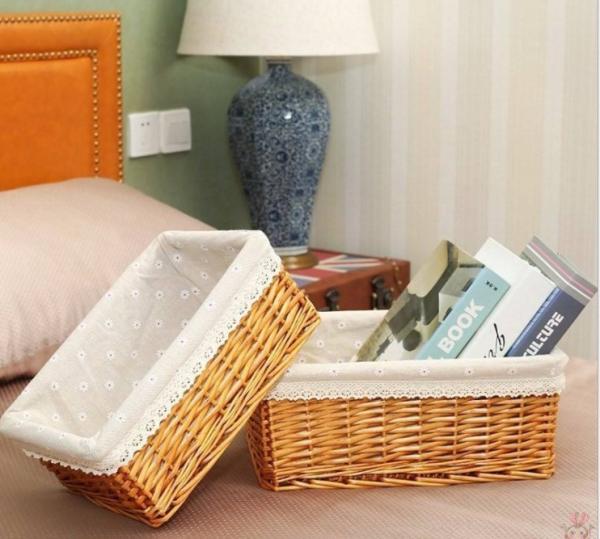 Hand Woven Decoration Organizer Rattan Willow Wicker Cutlery Fruit Storage Tray
