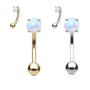 China 25mm Length 18k Gold Nose Stud , OEM Nose Ring Piercing With White Fir Opal factory