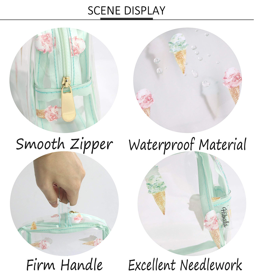 Zipper Ice Cream Print PVC Cosmetic Toiletry Bag