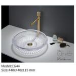 Vessel Shape Luxury Crystal Glass Basin Sink Counter Top Round for Bathroom