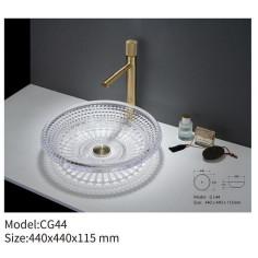 China Vessel Shape Luxury Crystal Glass Basin Sink Counter Top Round for Bathroom factory
