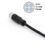 Pre Assembled Cable M12 Connector 4 Pin IP67 Straight PVC IEC 61076-2-101 Black