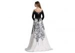 Black And White Sweep Train Long Sleeve Evening Gowns For Autumn And Spring