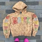 Custom Logo Heavyweight 100% Cotton All Over Print Zipper Hoodies Acid Washed