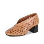 S127 Square-toe ethnic style totem hollow high-heeled women's shoes, increased