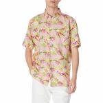 Floral Print Mens Casual Short Sleeve Shirts Button Down 52% Linen 48% Cotton