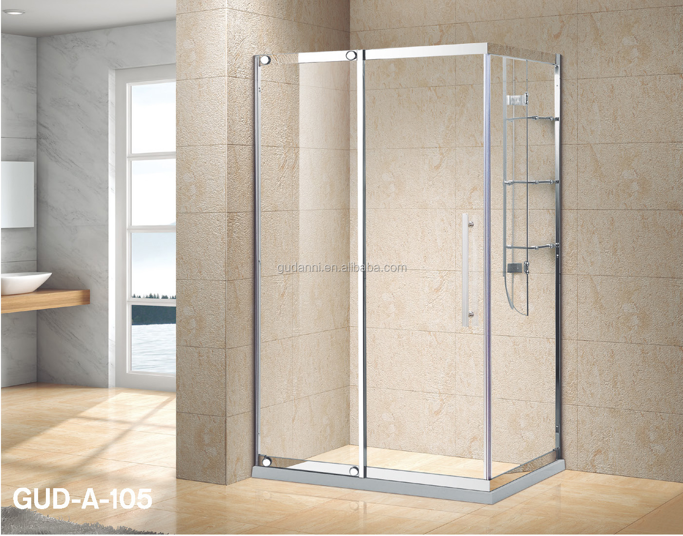 Bathroom Rectangular Single Moving Door 2 Pieces Fixed Shower Panels with Shelf Shower Bath Rooms Complete