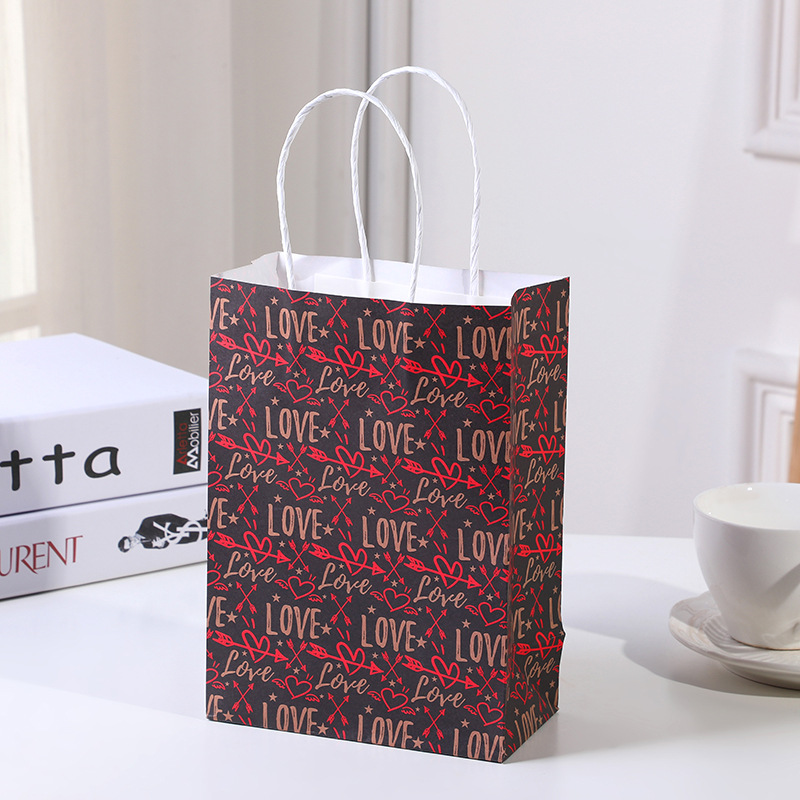 Valentine's Day Red Color Cmyk Gift Shopping Kraft Paper Bag Customized Custom Order