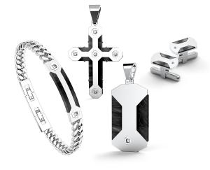 China Man Stainless Steel Jewelry Set Pave Zircon Black Onyx Earrings Bracelet Necklace Set factory