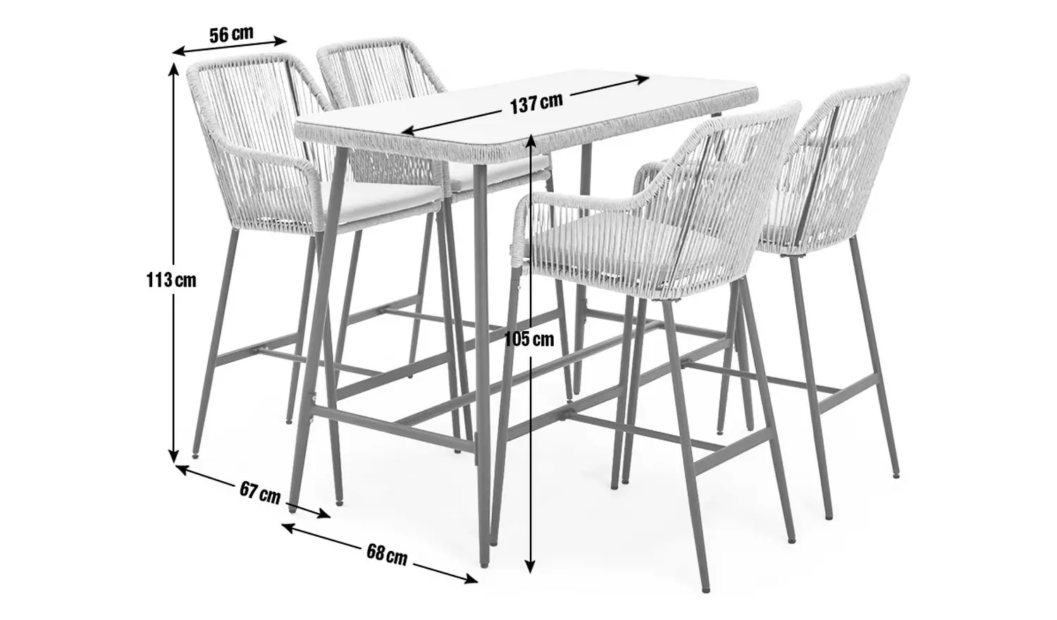 Modern Design AJUNION Metal 4 Seater Garden Bar Set Rattan Weave Outdoor Dining Set