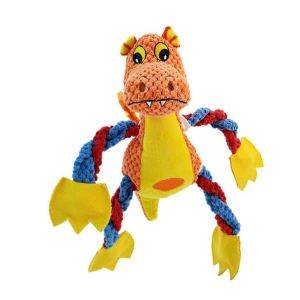 Cute Dragon Squeaky Plush Dog Toy With 5 Squeakers & Crinkle Paper, Rope Chew