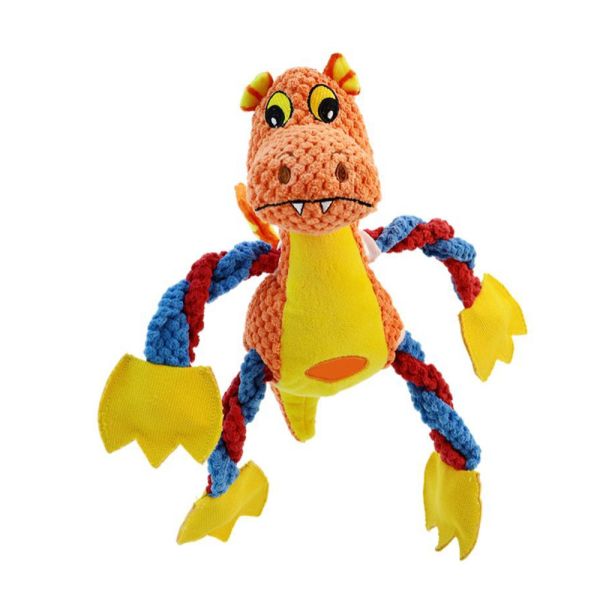 China Cute Dragon Squeaky Plush Dog Toy With 5 Squeakers & Crinkle Paper, Rope Chew Toy factory