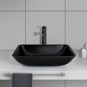 China Frosted Crystal Stone Bathroom Wash Basins Rectangular Black Matte Vessel Sink factory