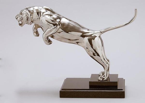 Life Size Polished Stainless Steel Sculpture Metal Tiger Sculpture For Public