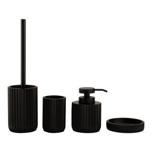 Black polyresin bathroom set round shape with vertical stripe hand soap bottle