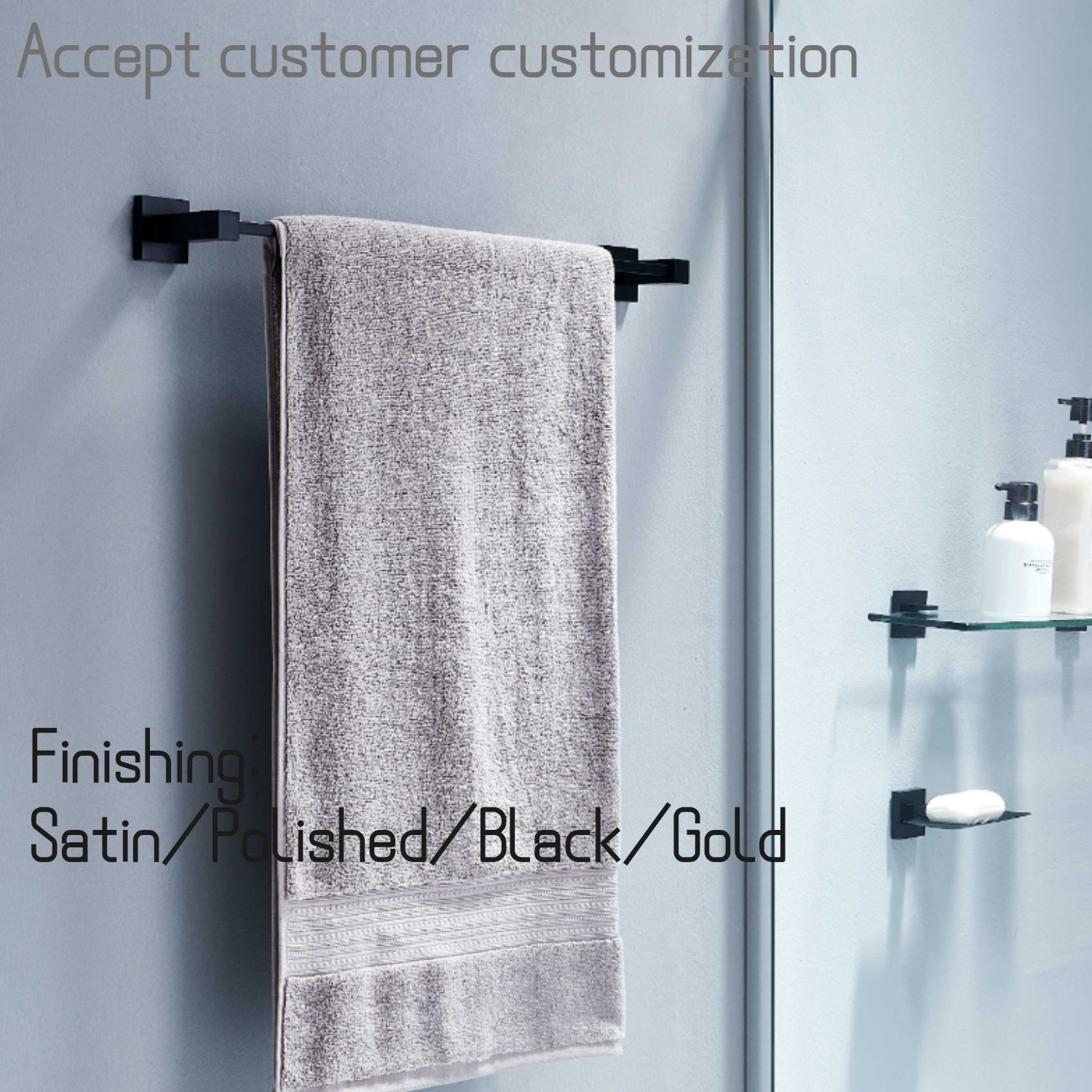 Square 24 Inch Bathroom Towel Bar Polish Wall Mounted Towel Rail Chrome