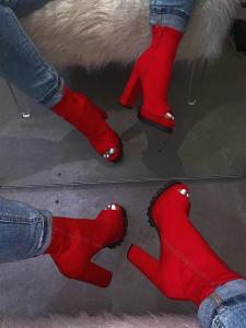 China Fake Suede PU 5inch Ladies High Heeled Boots Open Toe Fish Mouth factory