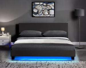 China Modern PU Leather Upholstered Bed Frame Plywood With LED Bed Frame factory