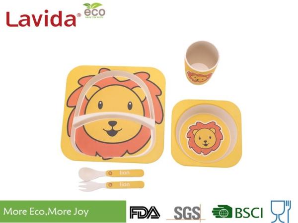 Shatter Proof Bamboo Childrens Dinner Set , BPA Free 5 Pieces Bamboo Fibre Kids