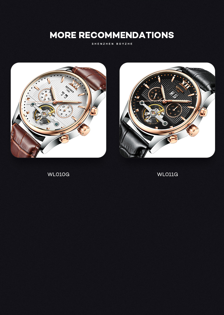 KINYUED Power Reserve Sport Custom Waterproof Watch Genuine Leather Strap For Watch Mechanical Wristwatch