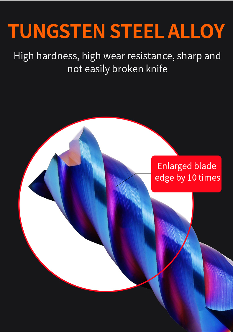 YINGBA Custom CNC Cutting Tool Blue Nano Coating Endmill Carbide 4 Flutes for Carbon Steel Stainless Steel Metal Milling Cutter