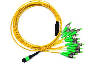 China 12 Fiber MPO APC Male to FC APC Fanout Patch Cord Single Mode 9/125um Breakout Yellow factory