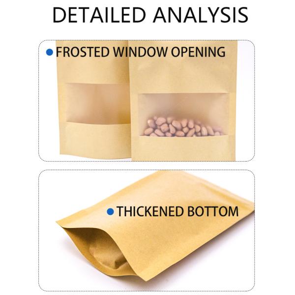 Wholesale Customizable Kraft Paper Stand Up Zipper Pouch Resealable Food Grade Packaging for Coffee Snacks Brown/White, ISO Certified, Samples