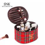 Korean Style Custom Print Logo Grid Cylinder Cosmetic Bag