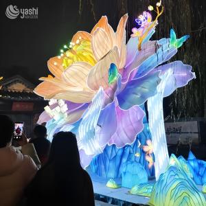 Traditional Chinese Festival Lanterns Set - Peony Decorative Colored & LED Silk