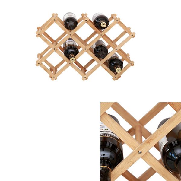 X Shape 10 Bottles Capacity Foldable Free Standing Bamboo Wine Rack for Kitchen